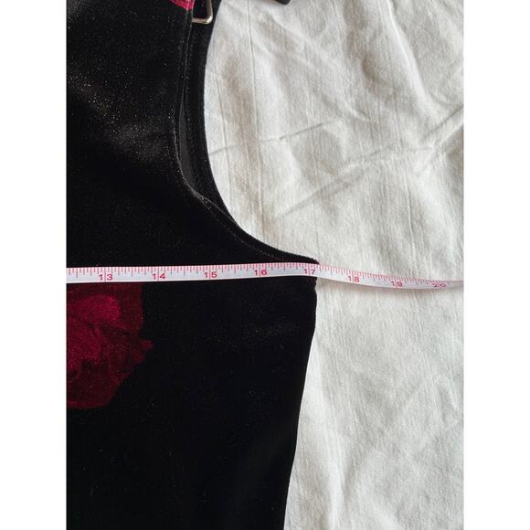 VTG 90s Velvet Dress M Mini‎ Black Red Floral Shimmer Whimsigoth Fairy Grunge - Picture 10 of 12